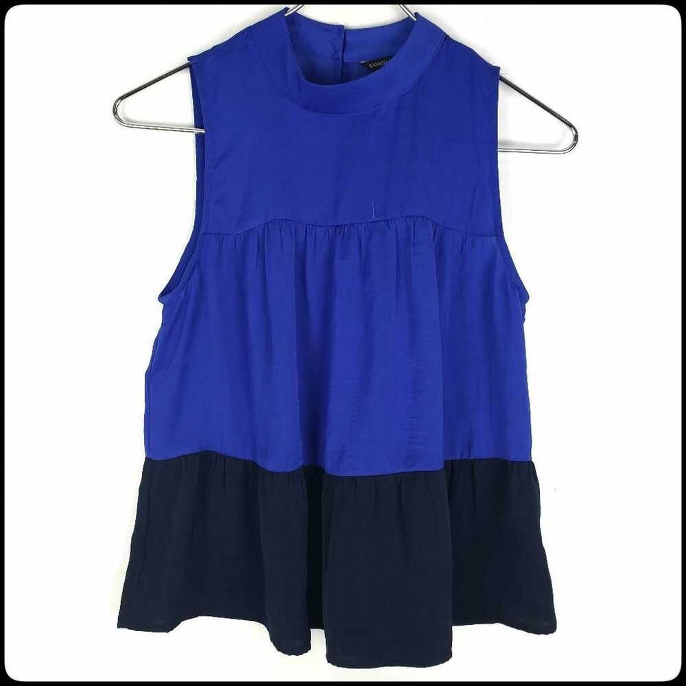 BANANA REPUBLIC Sleeveless Flowy Top Blue & Black Color Block Size: X-Small Pet.